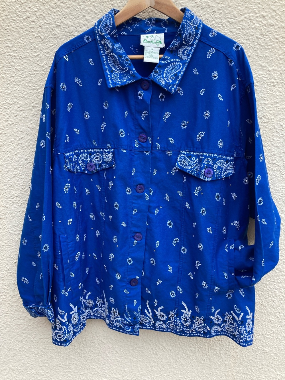 Quacker Factory Blue Bandana Jacket Embellished Size 3X Western Country Paisley